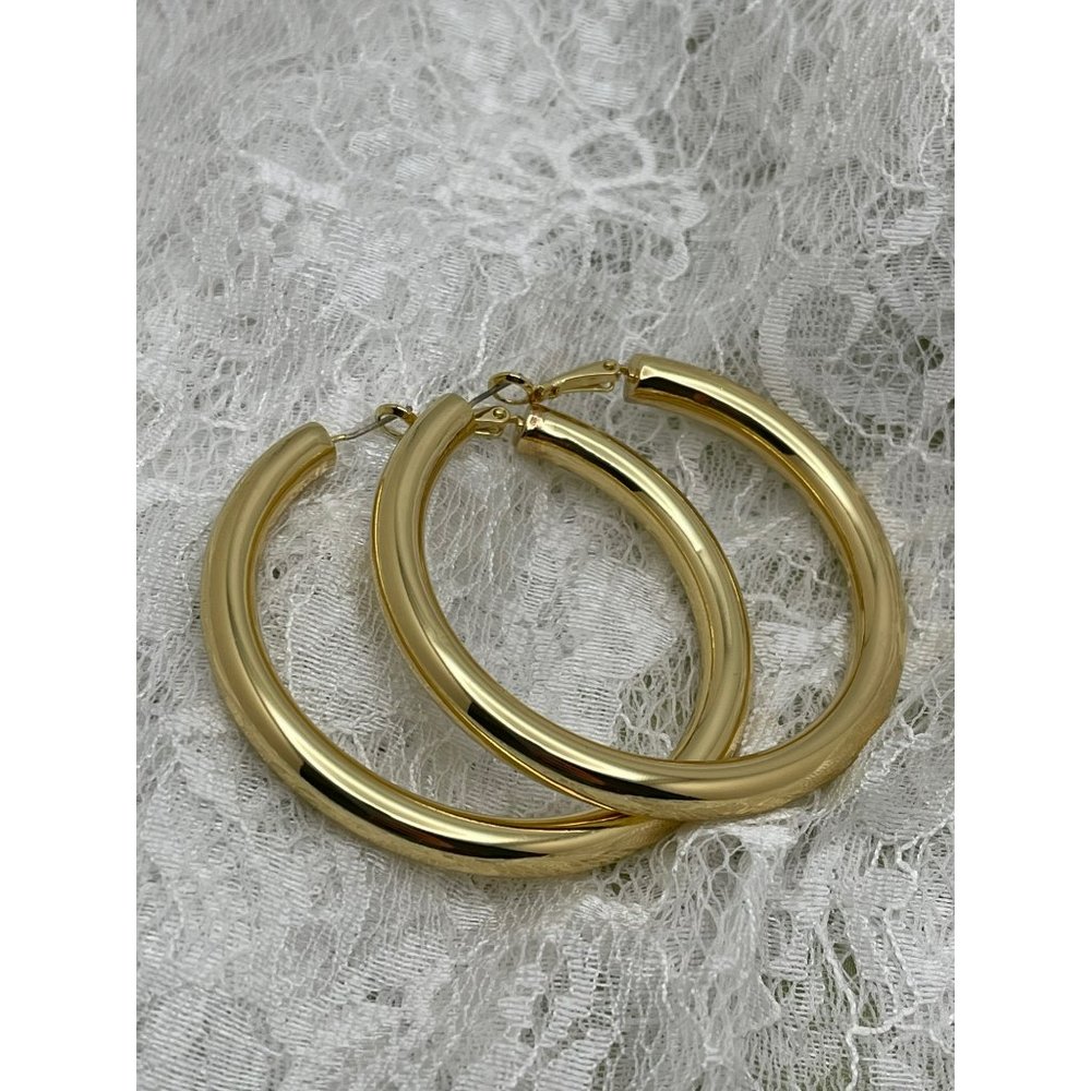Gold Tone Thick Hoop Earrings